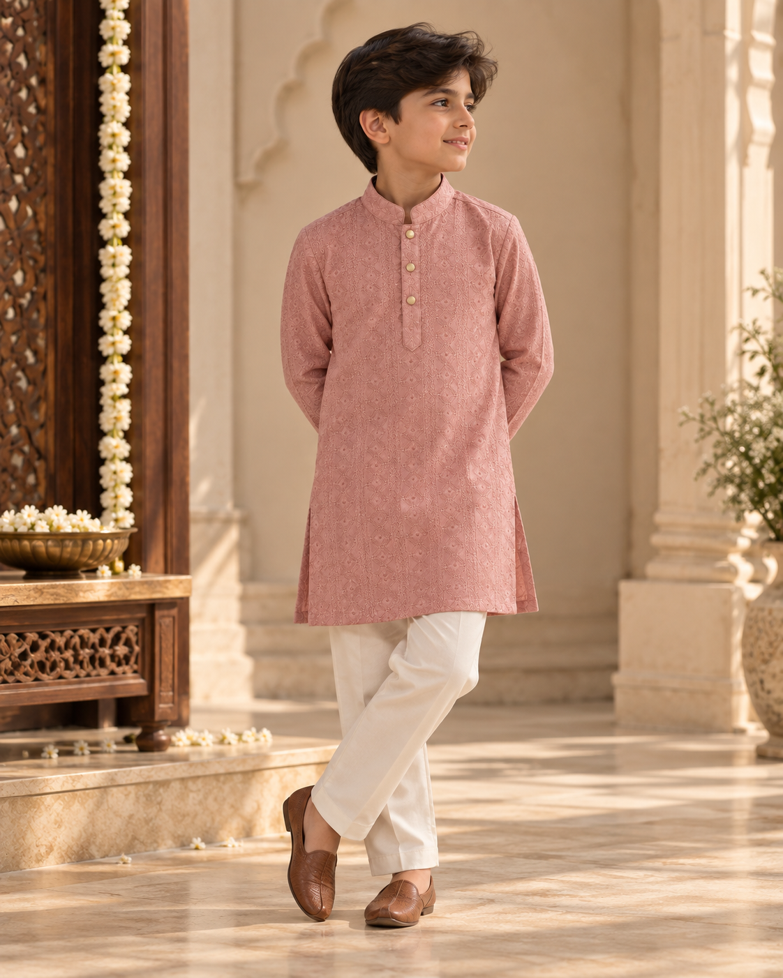 Dusty Pink Embroidered Kurta Pyjama Set