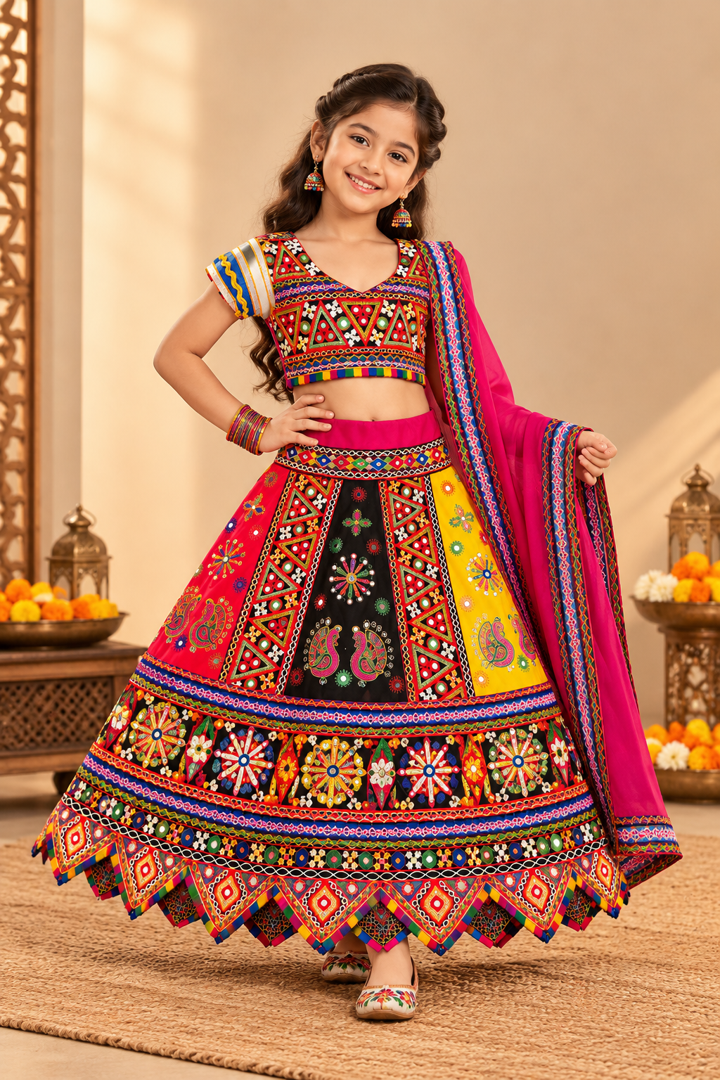Rangoli Mirror-Work Lehenga Set