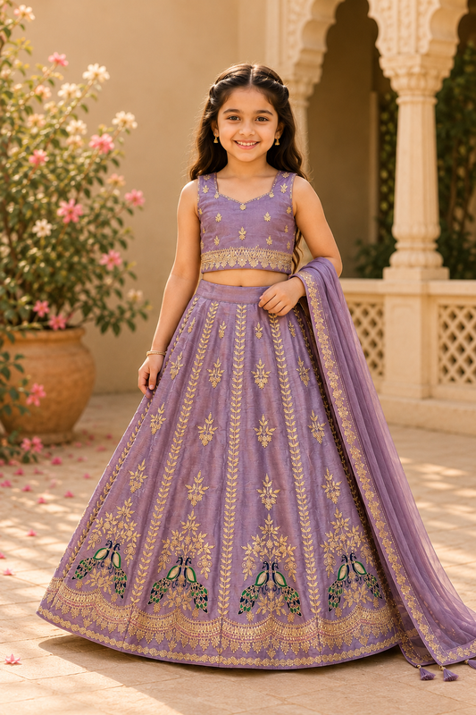 Lavender Peacock Embroidered Lehenga Set