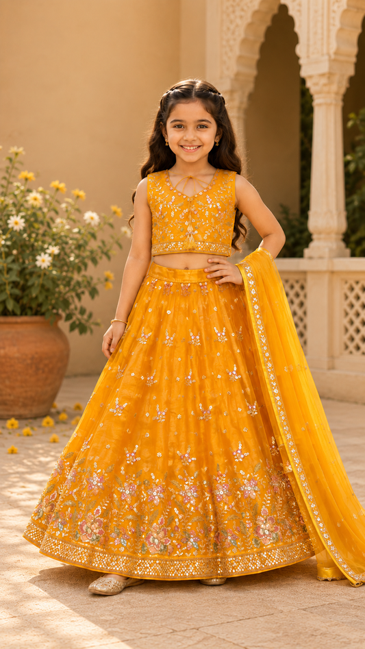 Mustard Yellow Embroidered Lehenga Set
