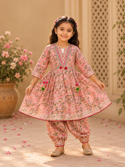 Pink Floral Printed Kurta Set