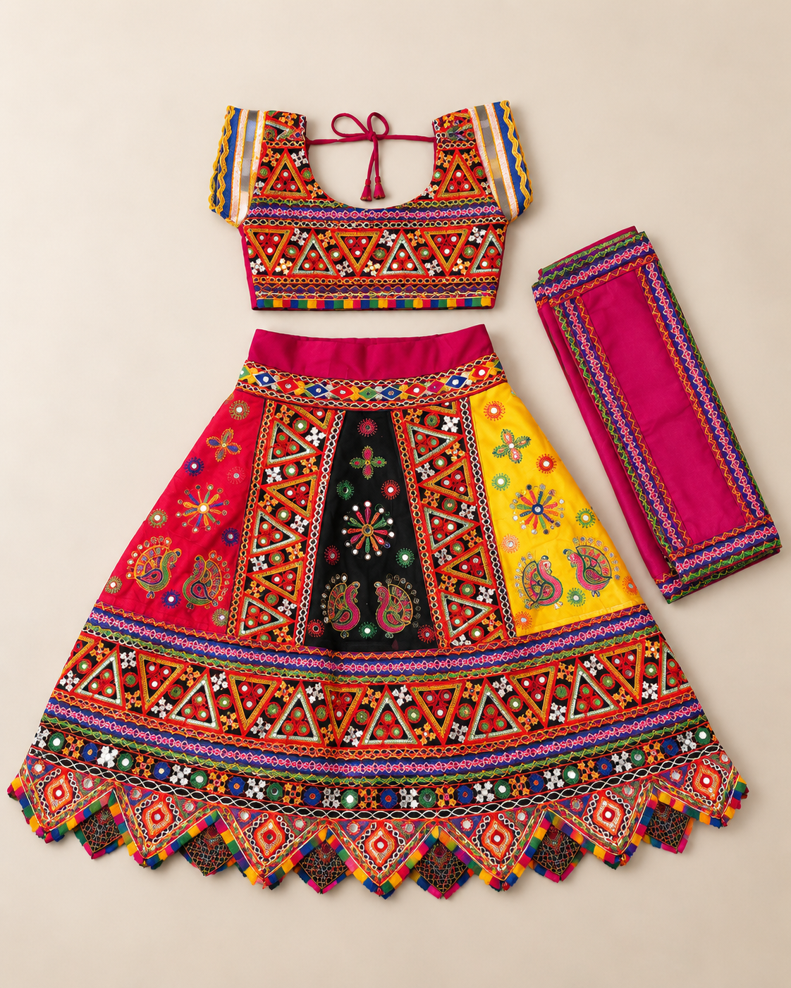 Rangoli Mirror-Work Lehenga Set
