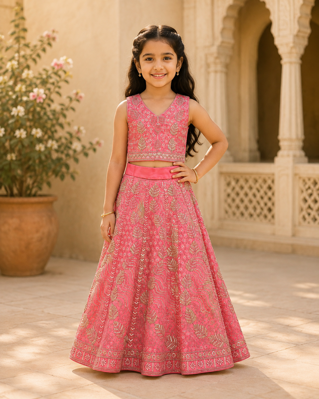 Pink Embroidered Lehenga Set