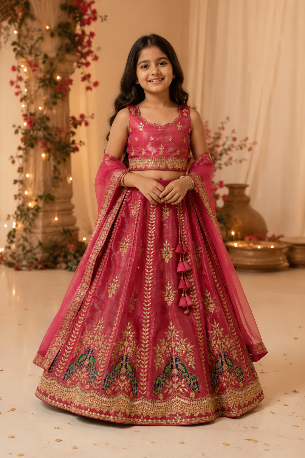 Red Peacock Embroidered Lehenga Choli Set
