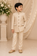 Beige Jacquard Nehru Jacket Set