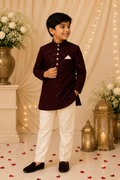 Wine Sequin Embroidered Kurta Set