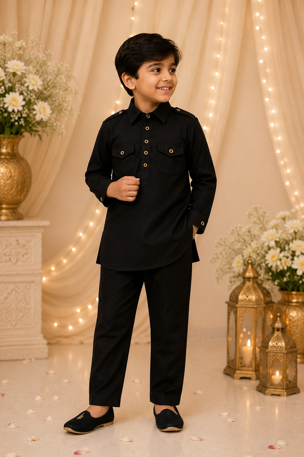 Black Pathani Suit with Utility Pockets