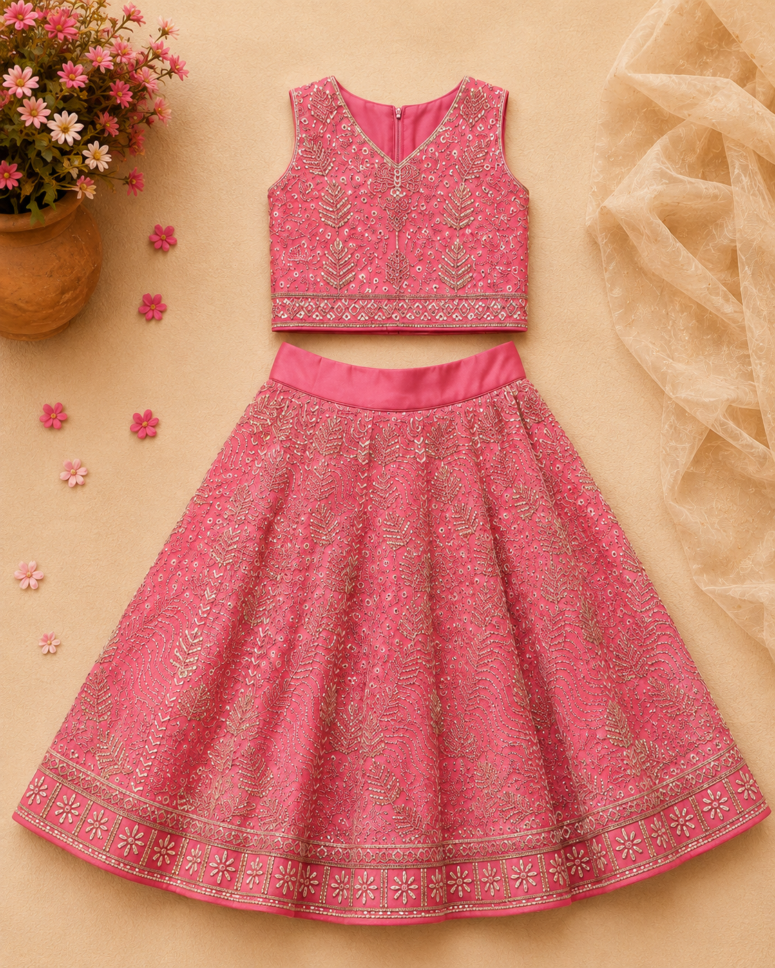 Pink Embroidered Lehenga Set