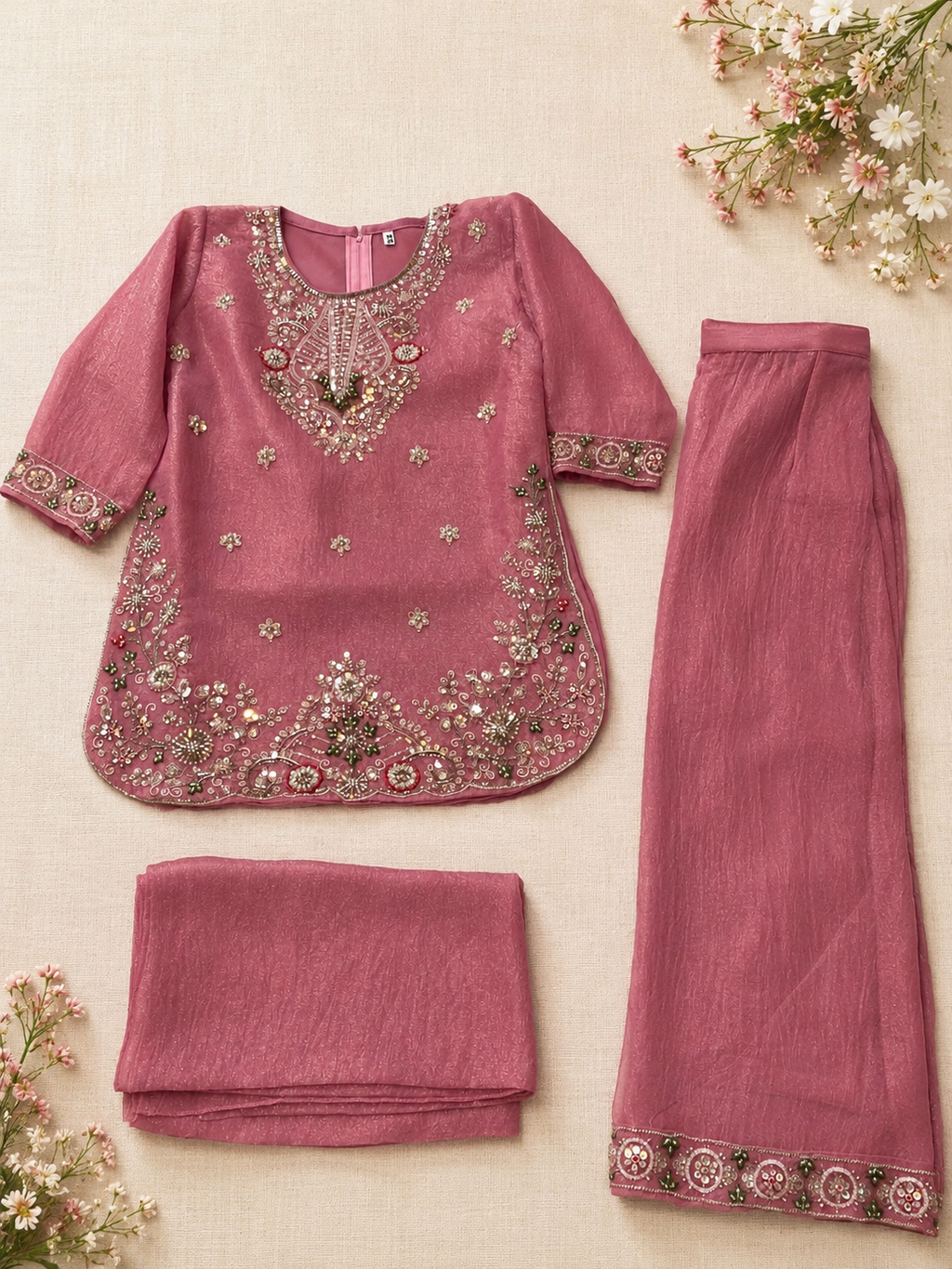 Mauve Pink Embroidered Kurta Suit