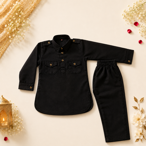 Black Pathani Suit with Utility Pockets