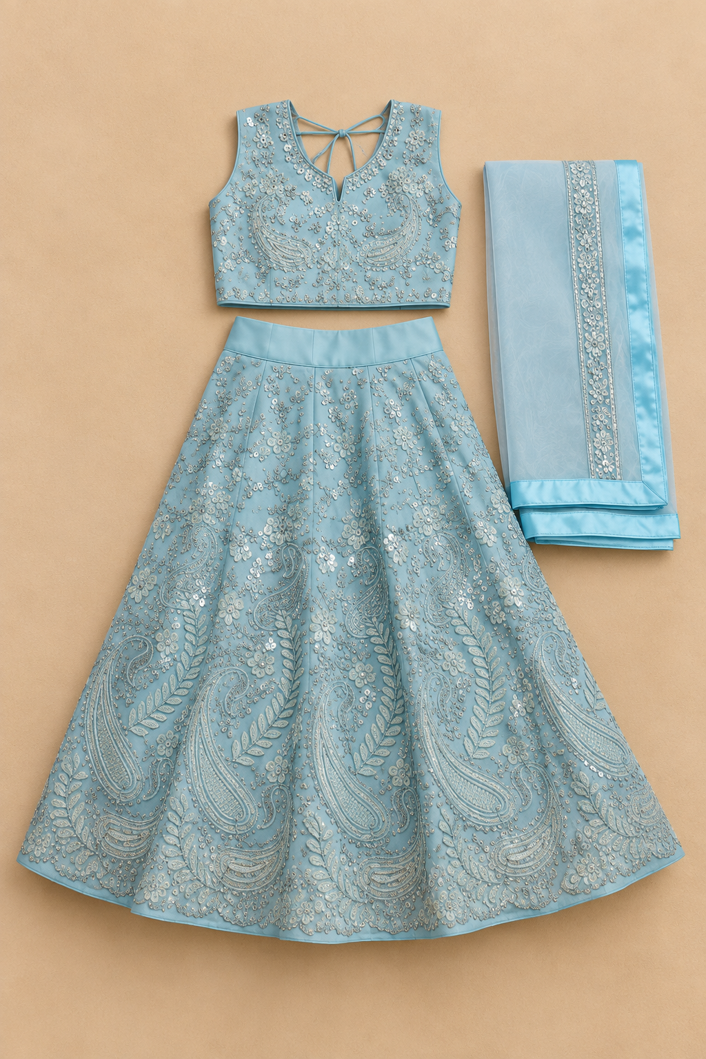 Ice Blue Embroidered Lehenga Set