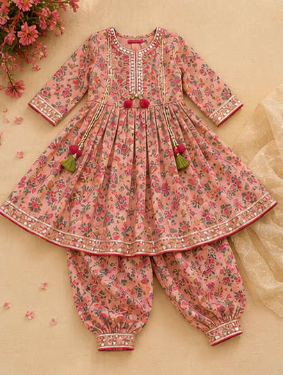 Pink Floral Printed Kurta Set